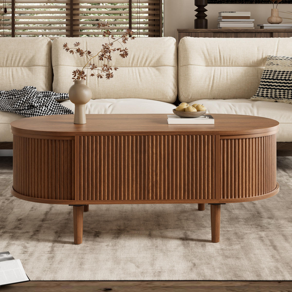 KONFERENČNÍ STŮL v dekoru dřeva, oválný s nastavitelnou výškou a úložným prostorem, 100×48×54,5 cm - tmavě hnědá, kompozitní dřevo (48/100/54.5cm) - STILVORA