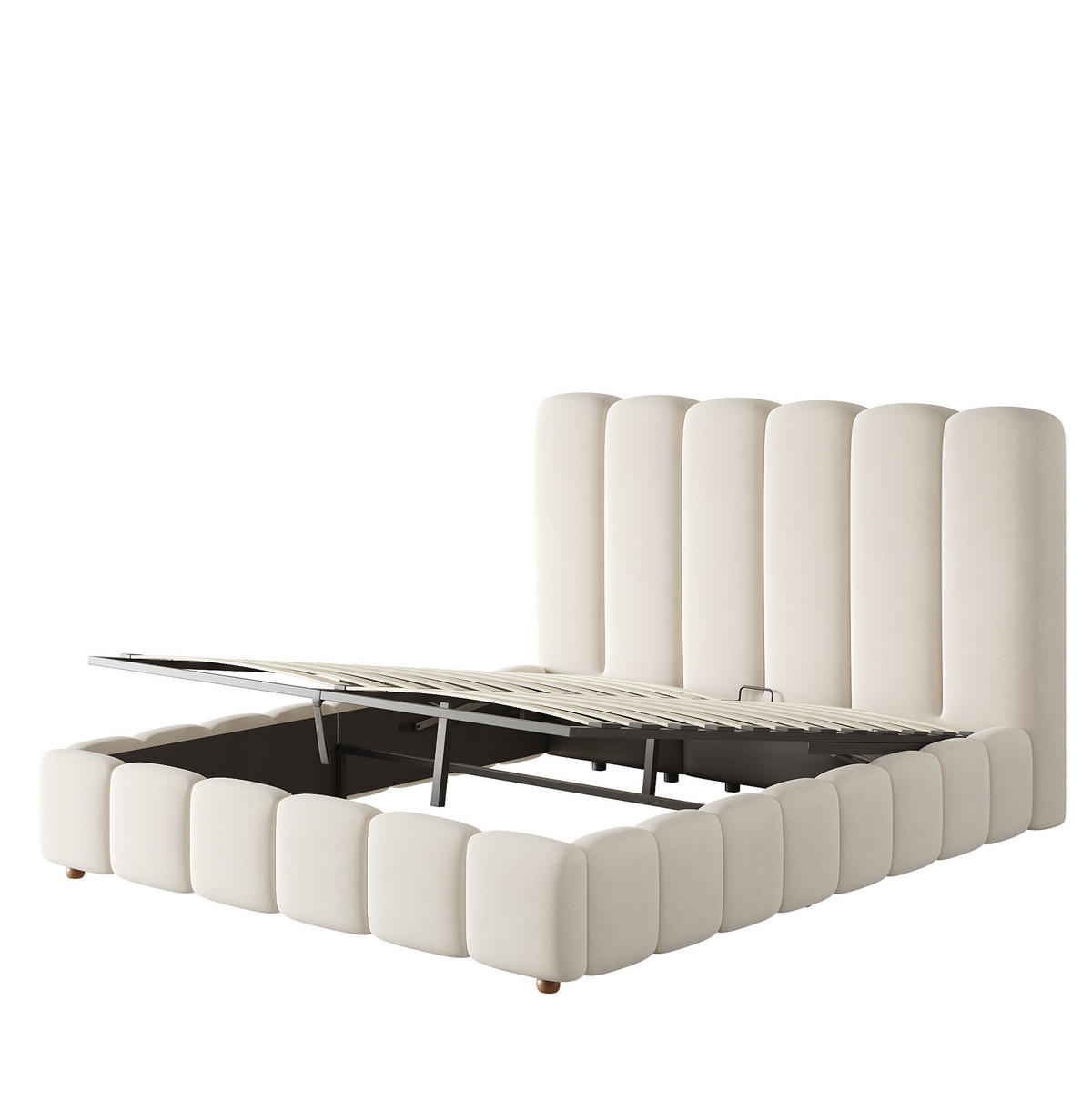 POLSTERBETT aus Samt 140x190 cm Beige mit Lattenrost, hydraulischem Bettkasten und Kopfteil - Beige, Textil (140/190cm) - Modfu