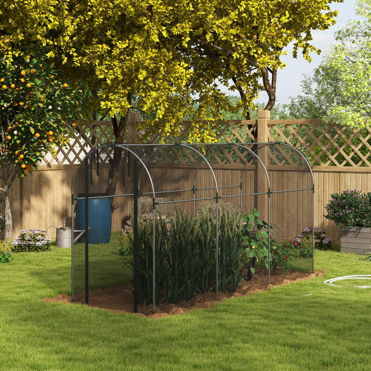 VOGELSCHUTZNETZ Verzinkter Stahl HDPE Schwarz - Schwarz, Metall (360/188/120cm) - Outsunny