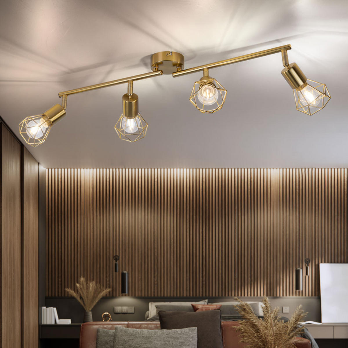 LED DECKENLEUCHTE Metall Gold 4-Flammig Gitter - Goldfarben, Metall (60/8/19.5cm) - Globo Lighting