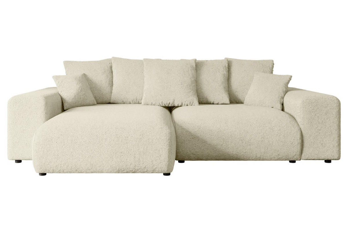 ECKSOFA mit Schlaffunktion und Bettkasten ESKAR-L 256x165x84cm Beige Bouclé - Beige/Schwarz, Holzwerkstoff/Kunststoff (165/256cm) - ALTDECOR