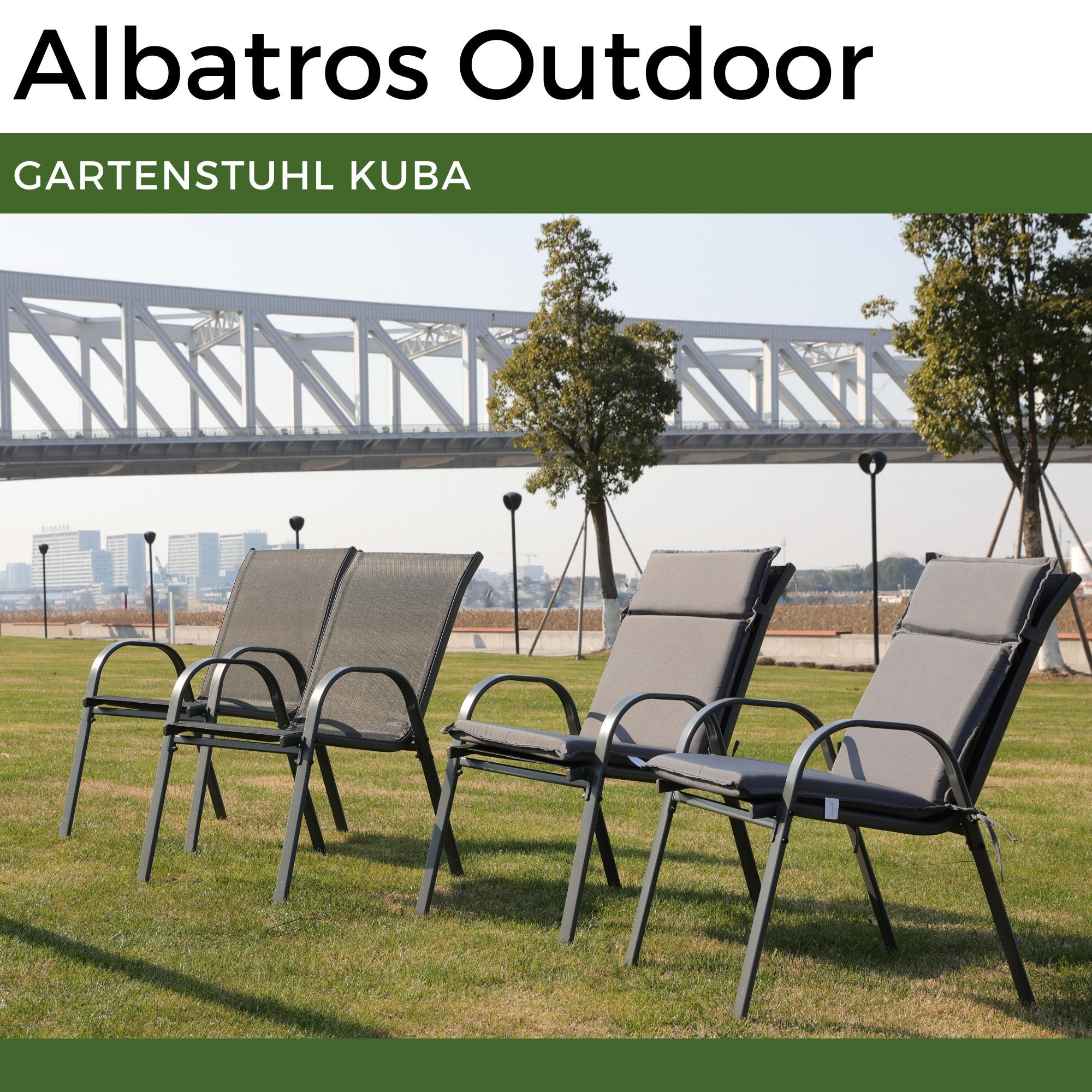 GARTENSTUHL KUBA stapelbar, 2er Set - Anthrazit, Metall (54/84/64cm) - Albatros