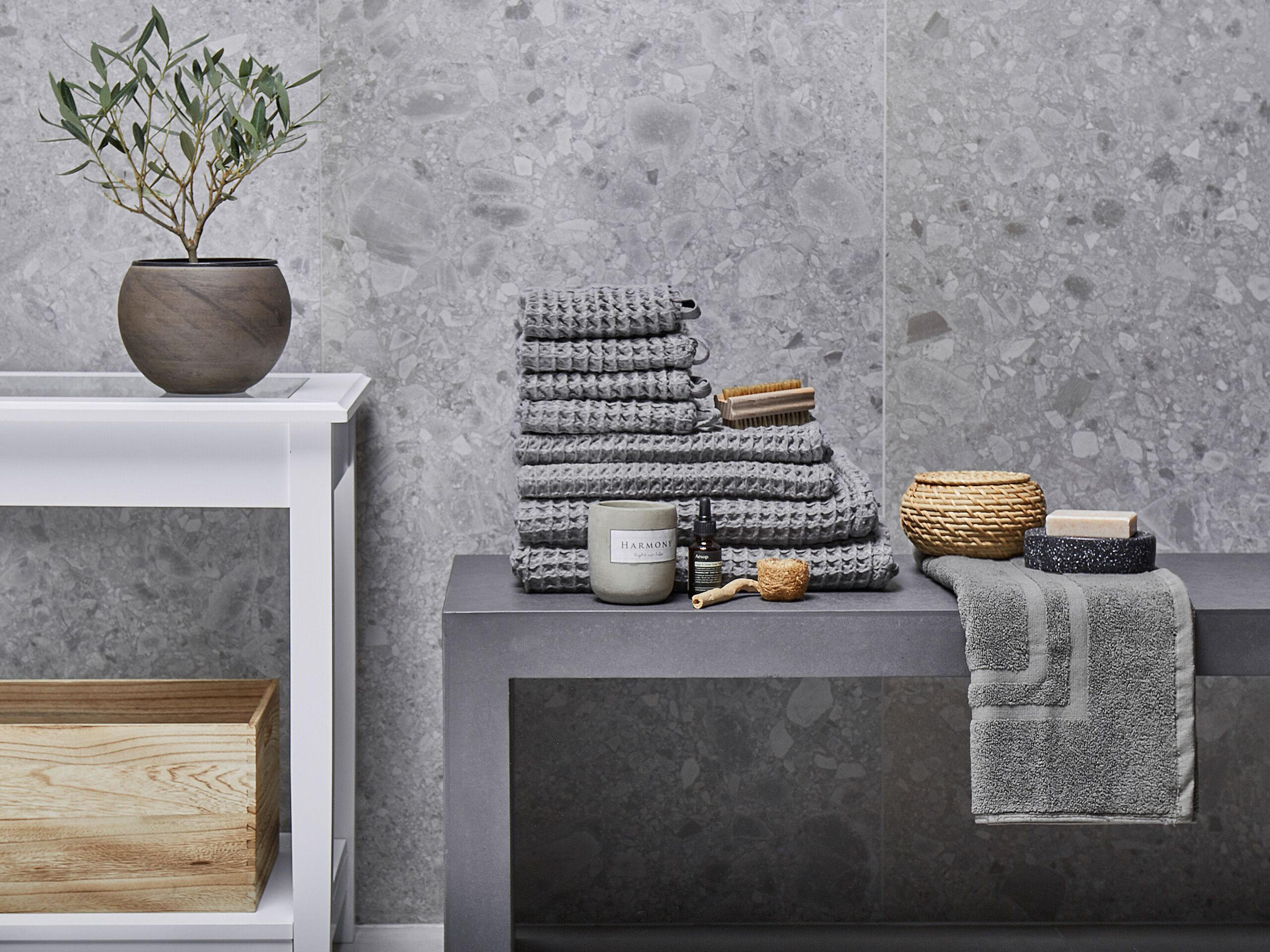 BADEHANDTUCH 9-teilig Grau Areora - Grau, Textil (70/140cm) - Beliani