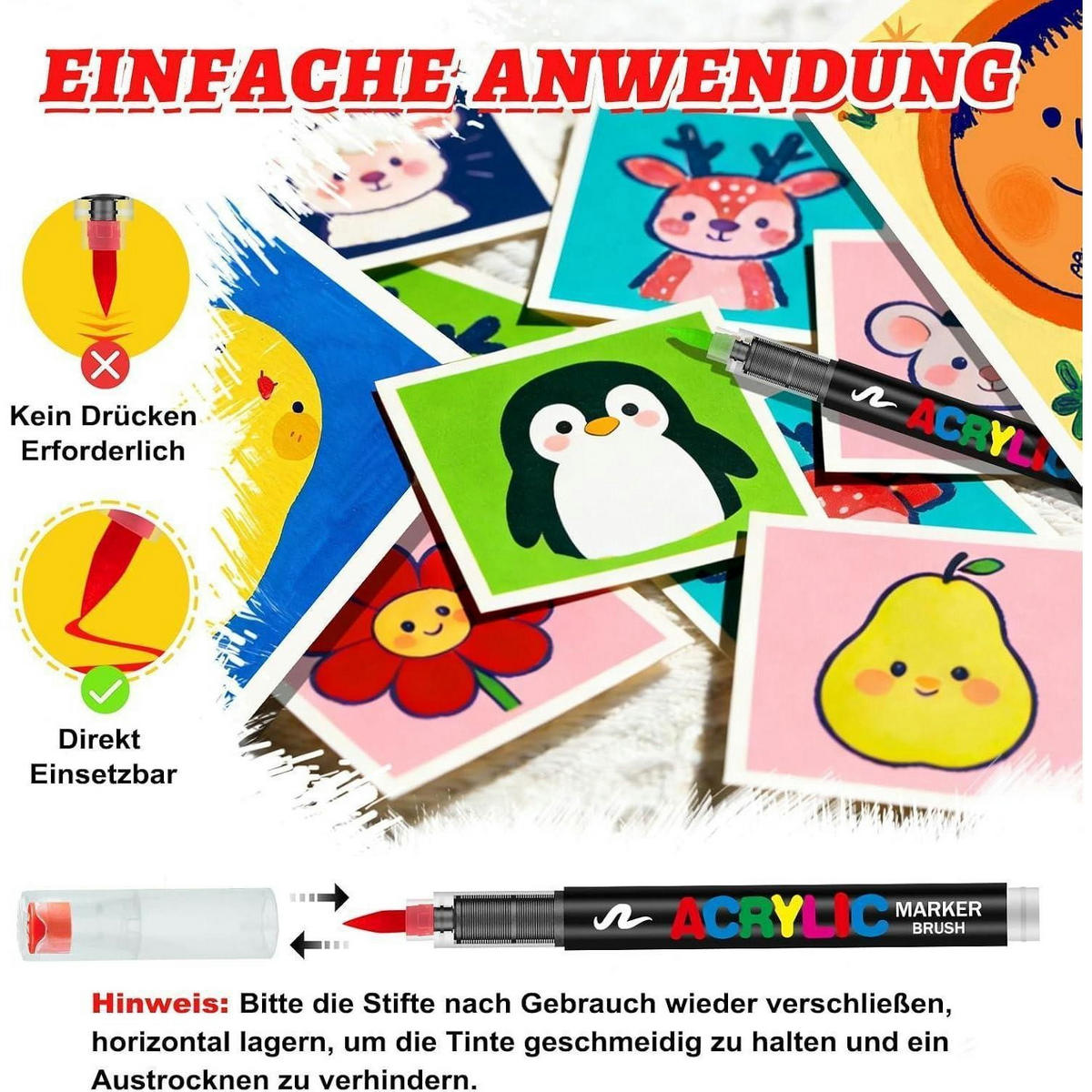 ACRYLSTIFTE 48er Set mit 1-5mm Pinselspitze wasserfest - Multicolor, Kunststoff (13/13/13cm)