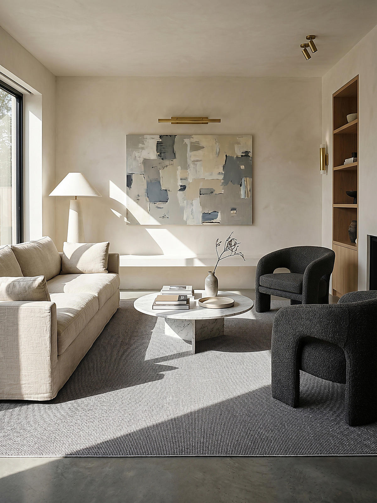 TEPPICH Niederflor Uni COLFOSCO Polypropylen Beige 133 x 133 cm - Grau, Textil (160/230cm) - KADIMA DESIGN