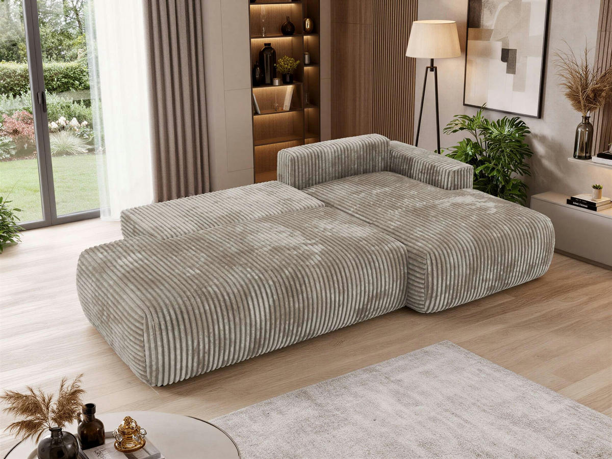 ROHOVÁ SEDAČKA TAREN L Světle hnědá Manšestr - pravá strana - svetlohnedá/čierna, textil/plast (292/170cm) - MKS