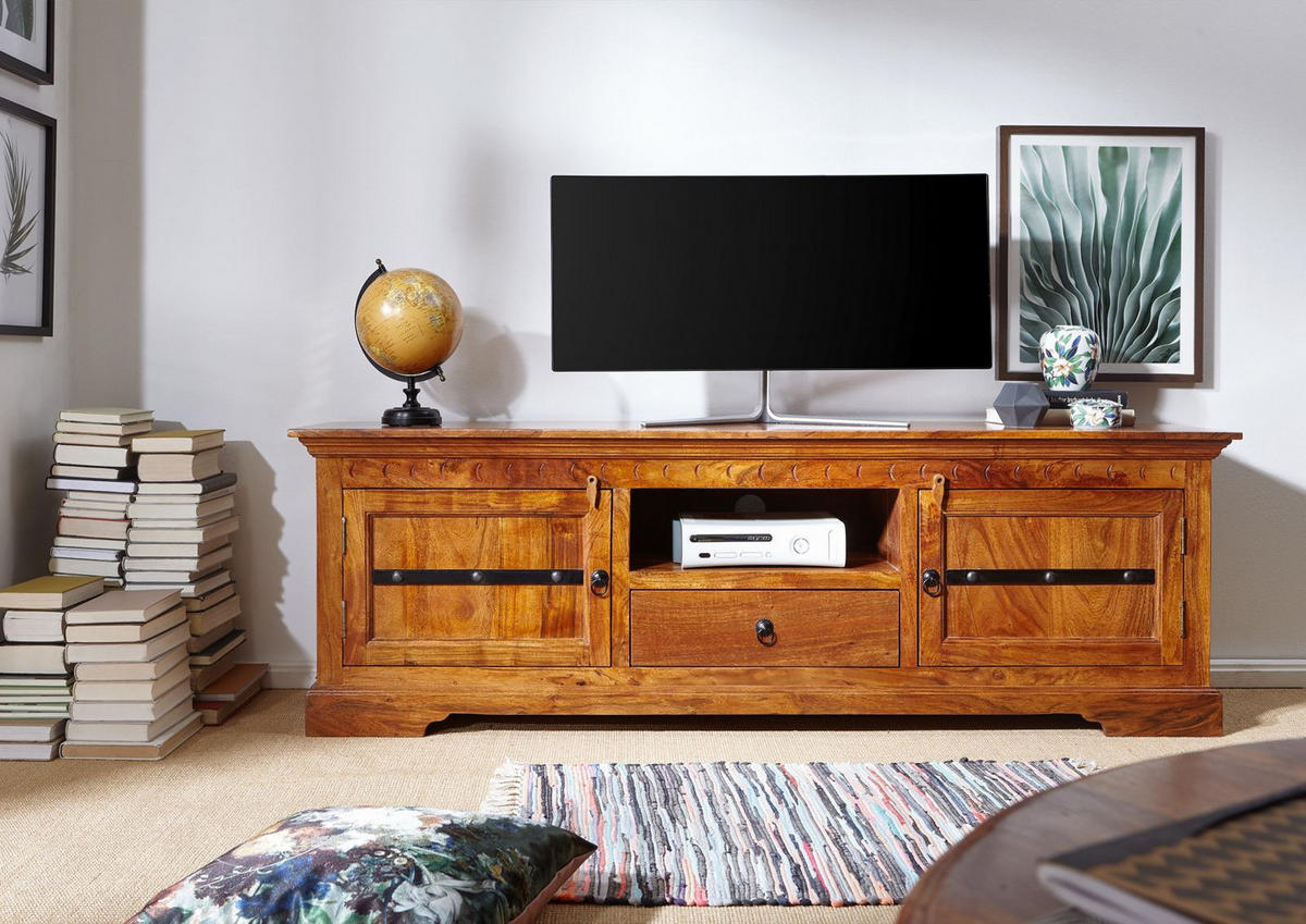 TV-BOARD Akazie 170x40x55 honig lackiert OXFORD #0324 - Braun, Holz (170/55/40cm) - Massivmoebel24