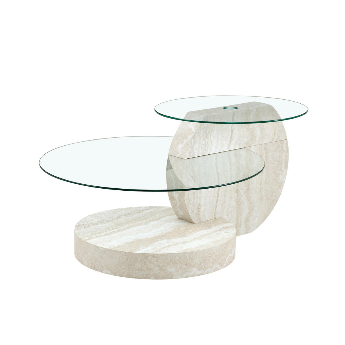 COUCHTISCH 70/70/44 cm mit Sicherheitsglas und mehrstufigen Ablagen in Steinoptik, Transparent - Transparent, Holzwerkstoff (70/70/44cm) - Redom