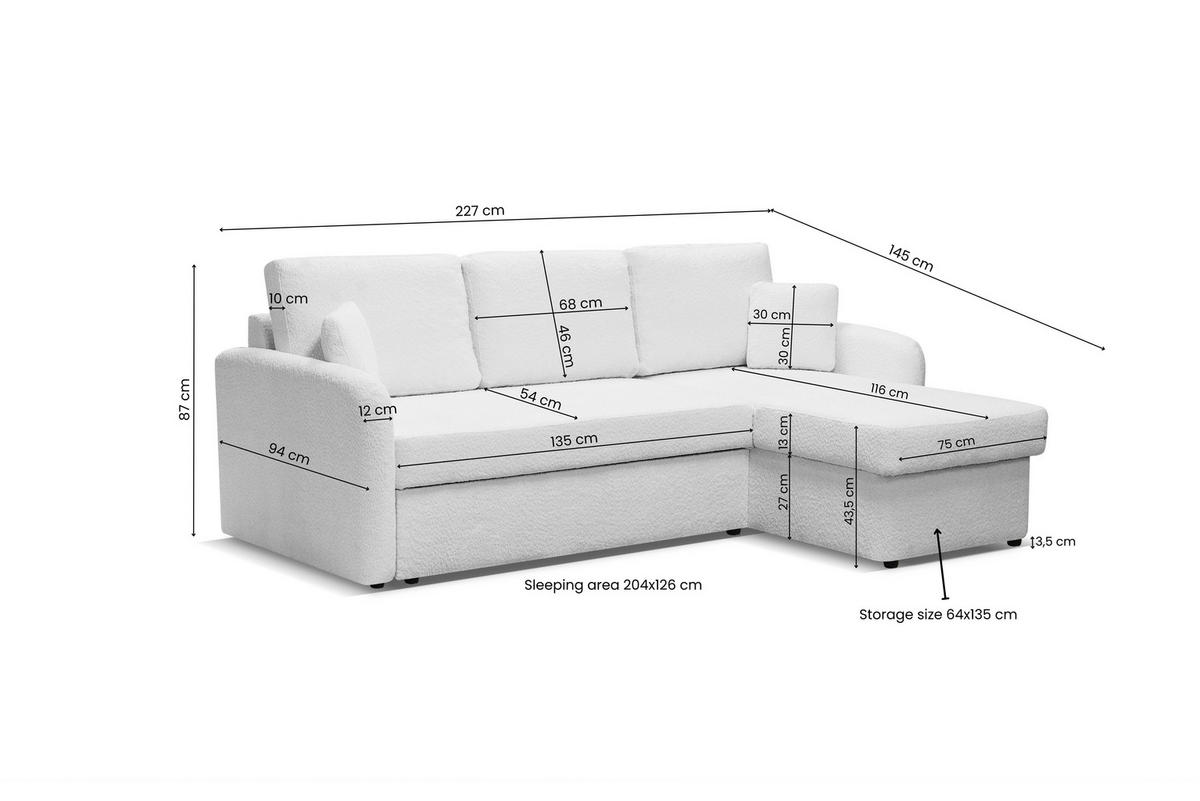 ECKSOFA BOSTON ecru mit Schlaffunktion und Bettkasten - Ecru/Schwarz, Kunststoff/Textil (227/145cm) - KS Home Concept