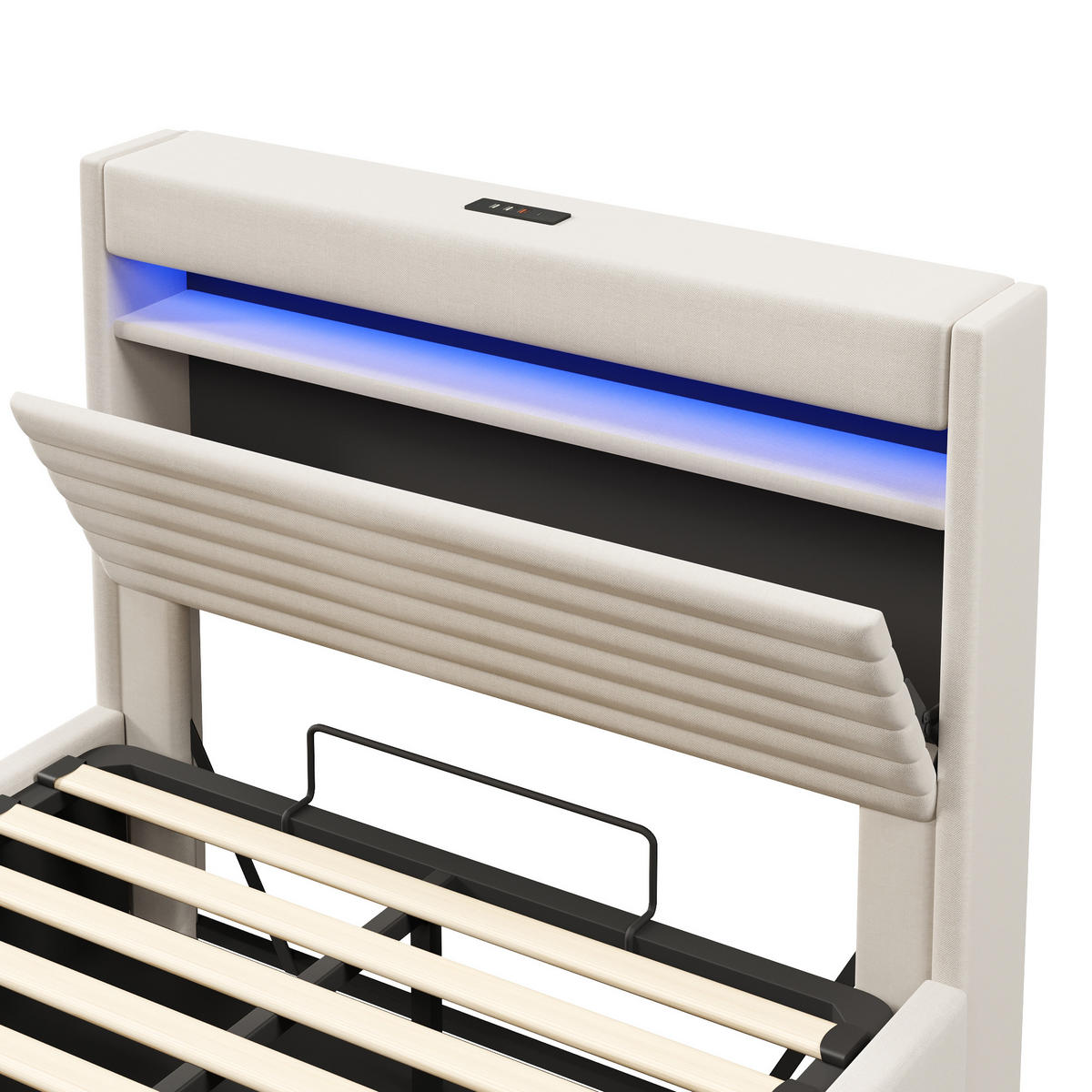 POLSTERBETT 140/200 cm in Beige mit Bettkasten, LED, USB und Type-C Leinen - Beige, Holzwerkstoff/Textil (140/200cm) - STILVORA