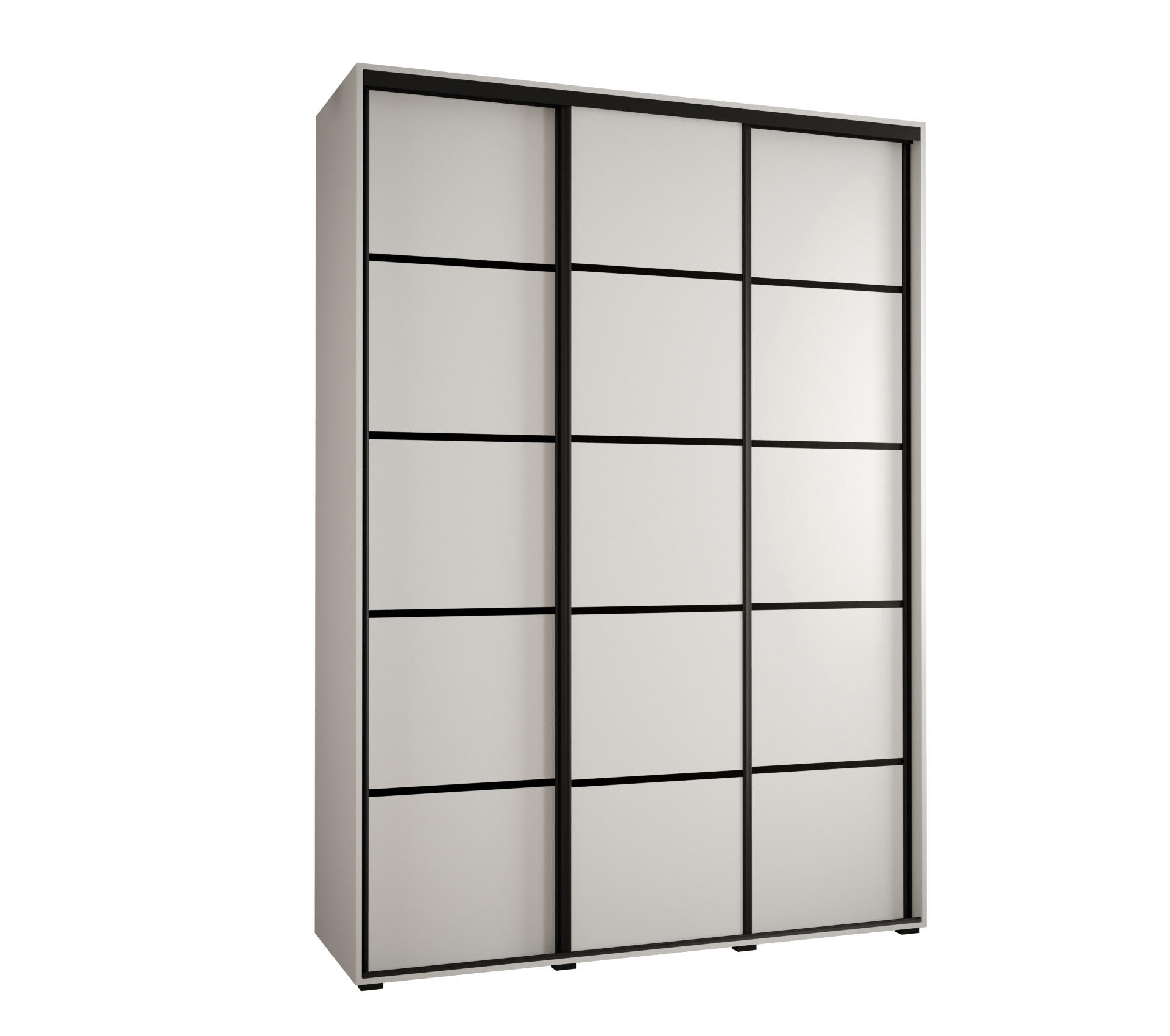 Abiks Möbel Schwebetürenschrank Weiß, Weiß, Schwarz 180x235x60 cm