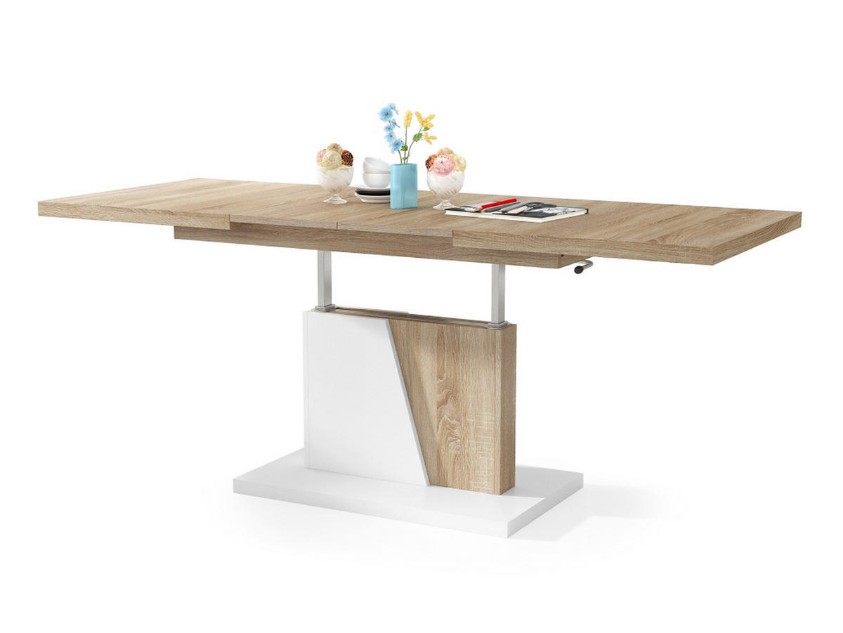 COUCHTISCH rechteckig Sonoma Eiche - Weiß ausziehbar höhenverstellbar - Weiß/Sonoma Eiche, Holzwerkstoff (70/120/60cm) - designimpex