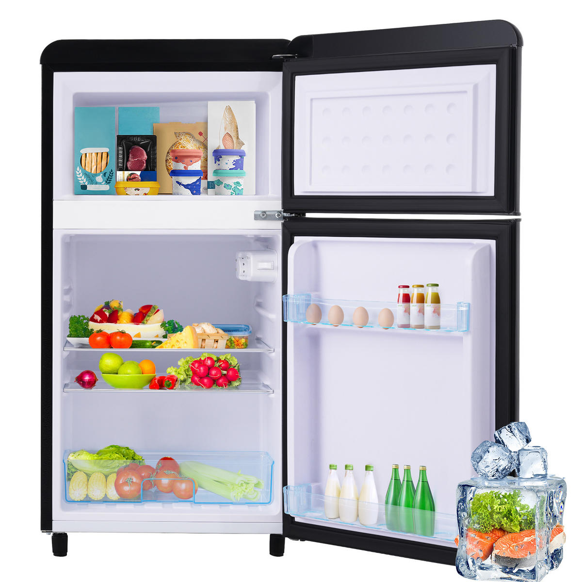 KÜHL-GEFRIER-KOMBINATION 72 l, 21 l Gefriervolumen, Energieeffizienzklasse E, Schwarz - Schwarz, Metall (45/74/46cm) - FOHERE