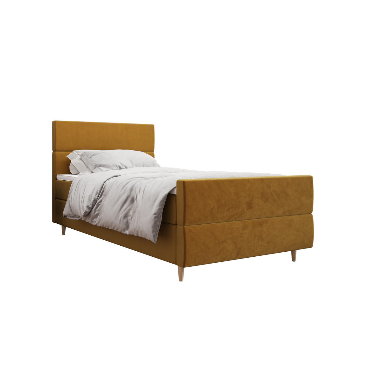 BOXBETT FLO PLUS 100x200 Itaka 33, mit Matratze H3, Bonell und Topper, Senfton - Gelb, Holz/Textil (100/200cm) - Bedante