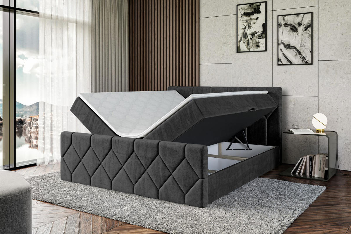 BOXBETT CATOR-Z - 160x200 cm - H4 - Schwarz - Schwarz, Holzwerkstoff (160/200cm) - ALTDECOR