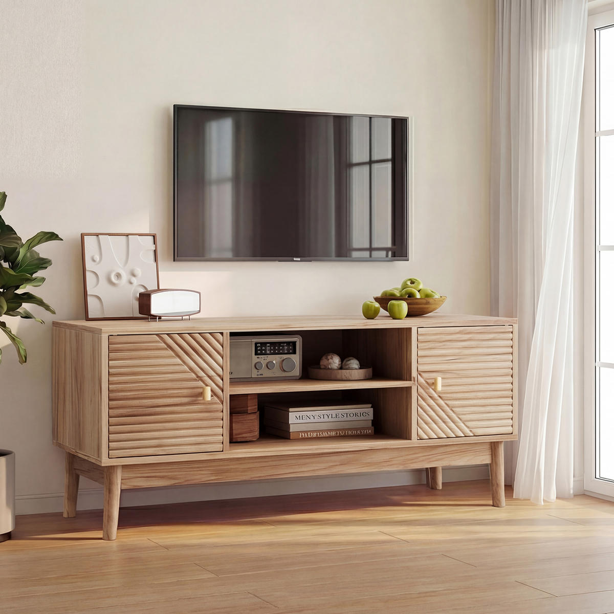 LOWBOARD 110/40/48 cm Eiche aus MDF mit Kabelmanagement - Braun, Holzwerkstoff (40/48/110cm) - OKMYHOME