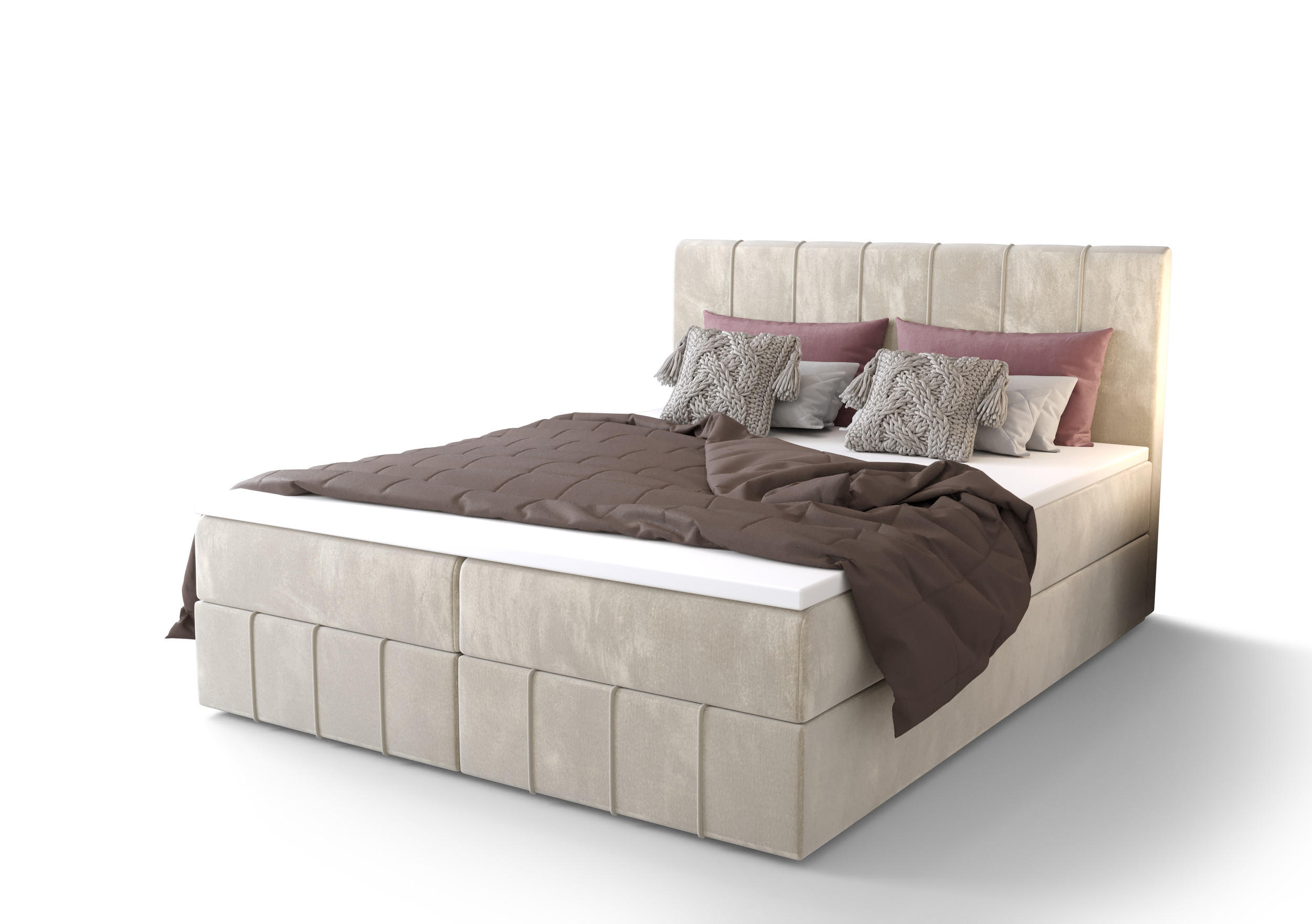 BOXBETT BAHAMA 160x200, mit Matratze H3 und Topper, Monolith 02 - Creme, Holz/Kunststoff (160/200cm) - Bedante