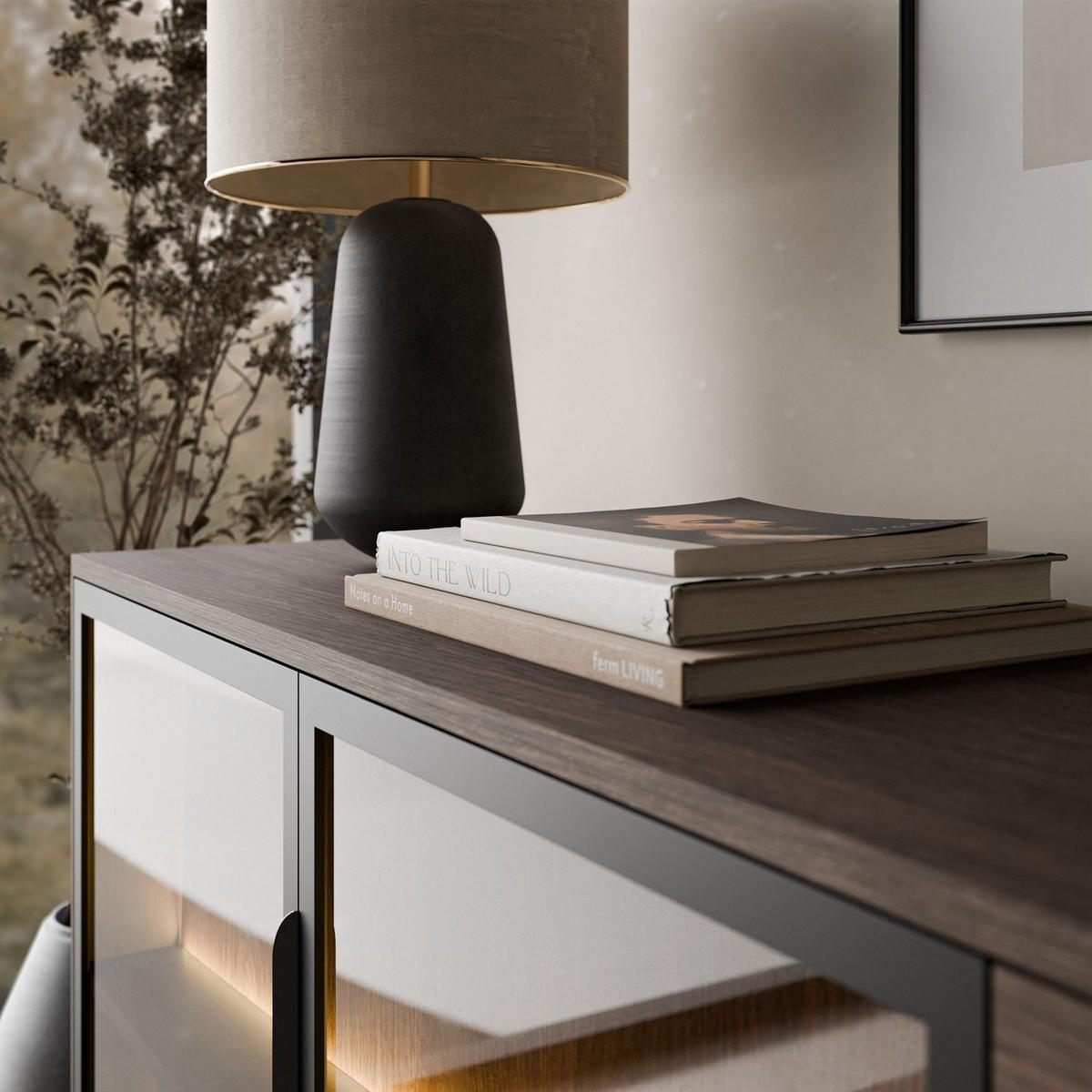 SIDEBOARD LINEA LOFT mit LED-Beleuchtung Eiche + Schwarz - Eichefarben, Holzwerkstoff (181/83/39cm) - Lookway