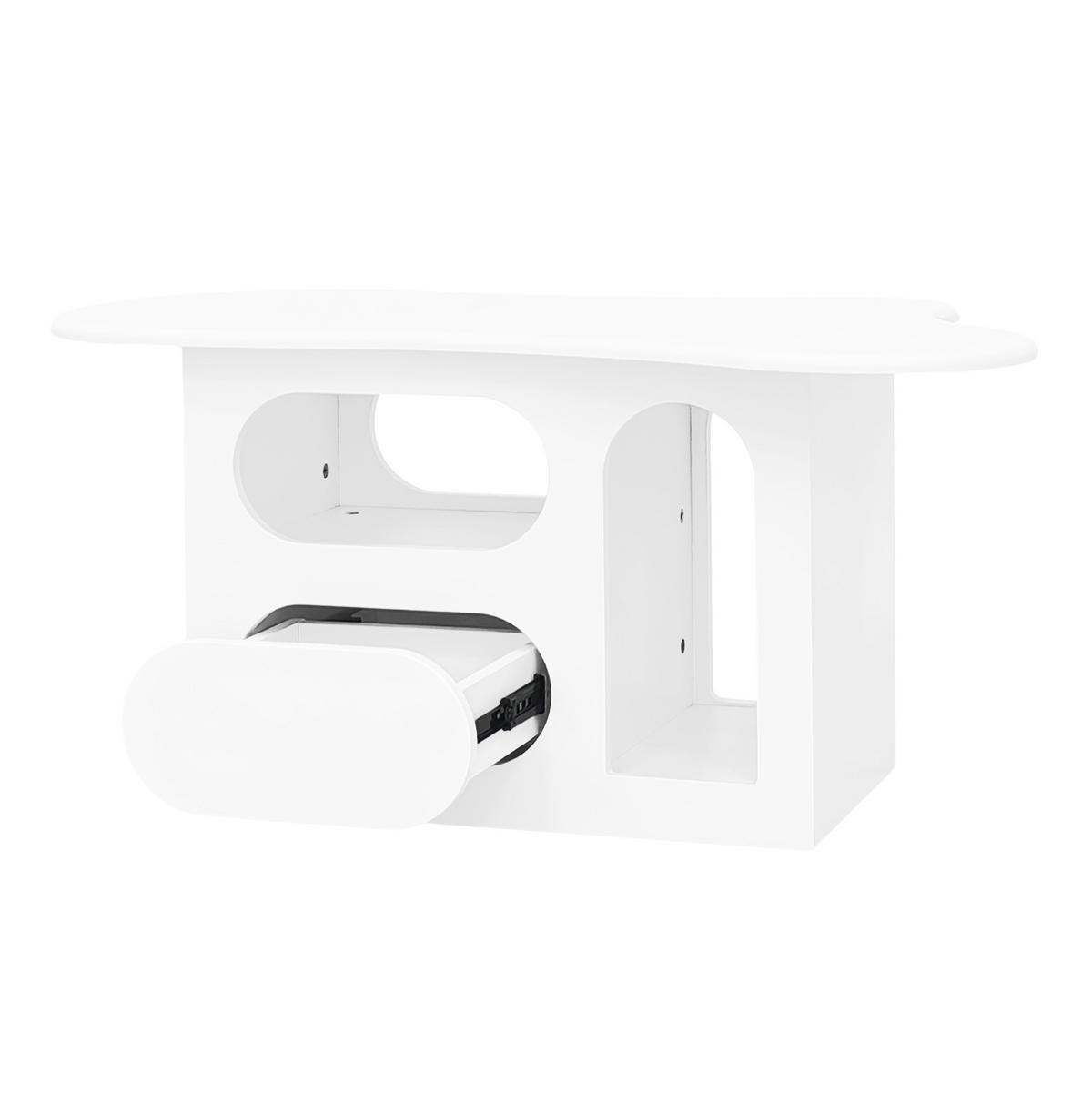 COUCHTISCH 97/45/43.5 cm in Weiß aus Spanplatte mit Schubladen und offenen Ablagefächern - Weiß, Holzwerkstoff (97/45/43.5cm) - OKMYHOME