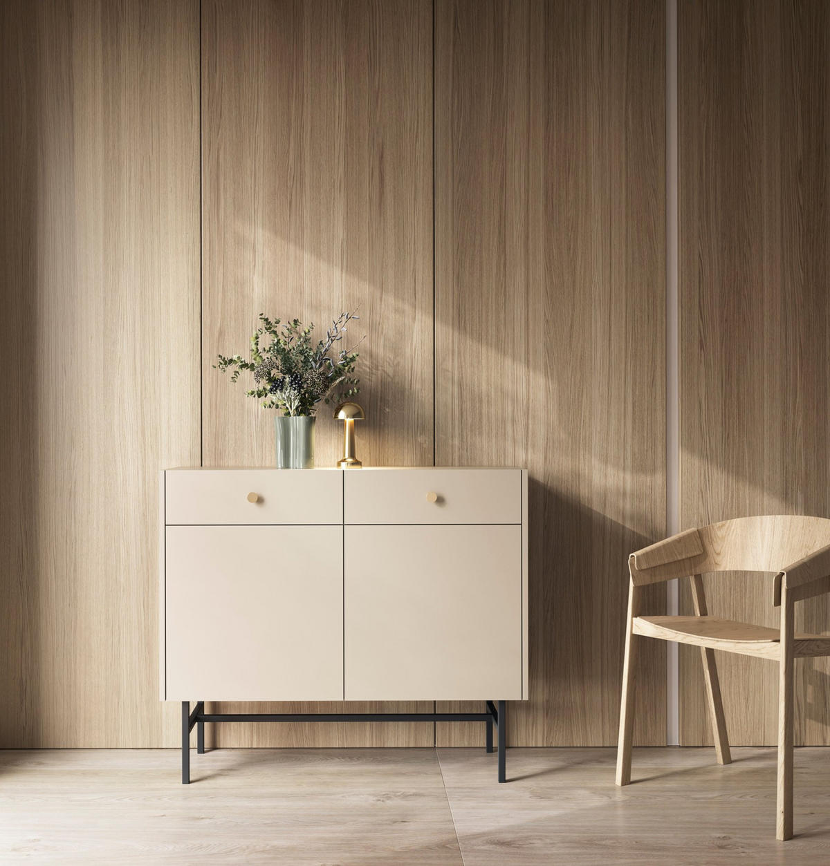 SIDEBOARD Divenos Greige 104 cm - Taupe/Goldfarben, Holzwerkstoff/Metall (104.4/89.4/39cm) - Selsey