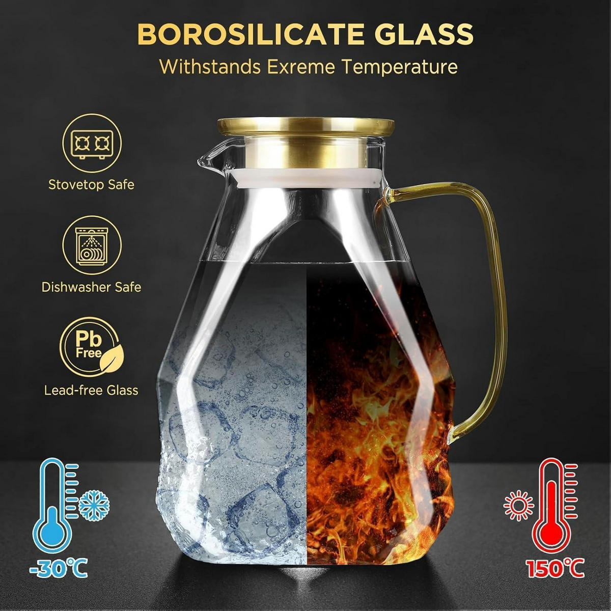 GLASKARAFFE 1.8L mit Edelstahl Deckel für Kühlschranktür - Transparent, Glas (8/8cm)