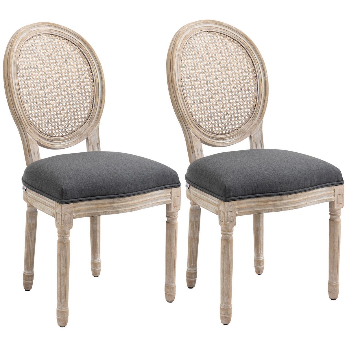 ESSZIMMERSTÜHLE 2er-Set DE-13204 Louis XVI Medaillon mit Korbgeflecht Grau - Grau, Holz (56/96/49cm) - ComfortXL