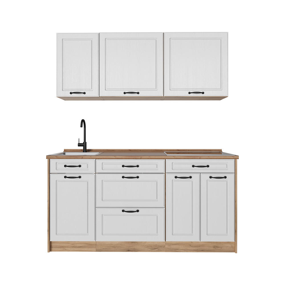 Vicco Singleküche Weiß, Honigeiche 160x81.6x60 cm