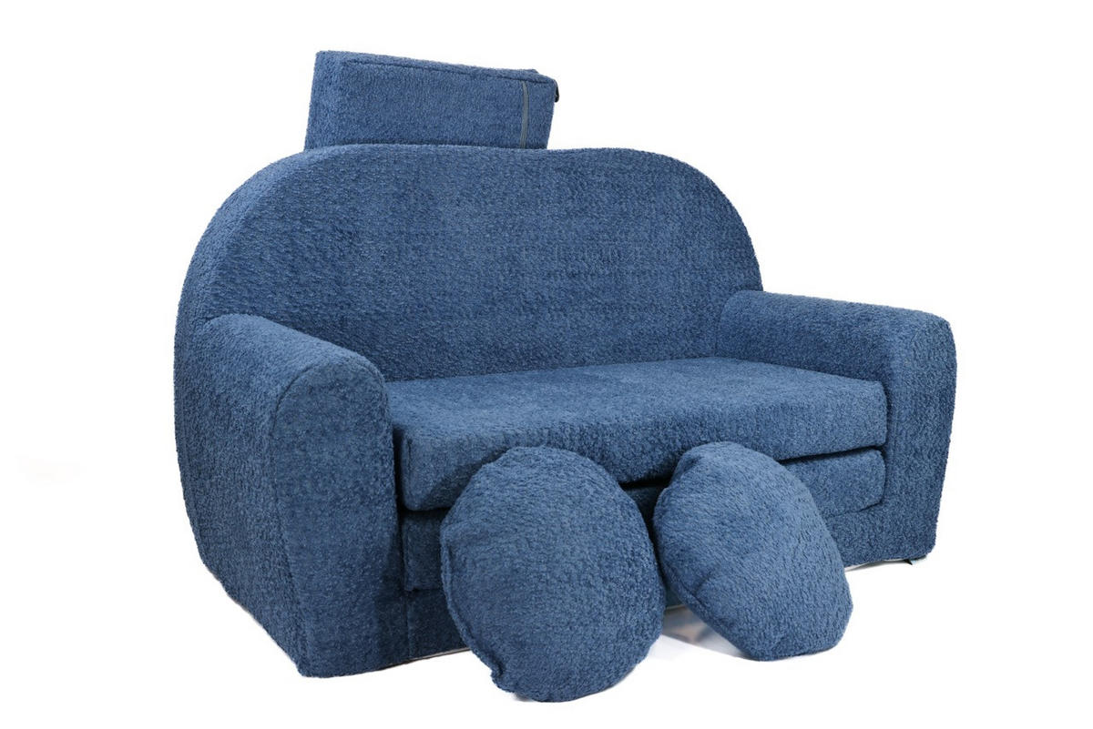 SOFA David - Ausklappbares Kindersofa aus Teddystoff mit Verlängerung - in Blau - Blau, Textil (96/57/48cm) - Fortisline