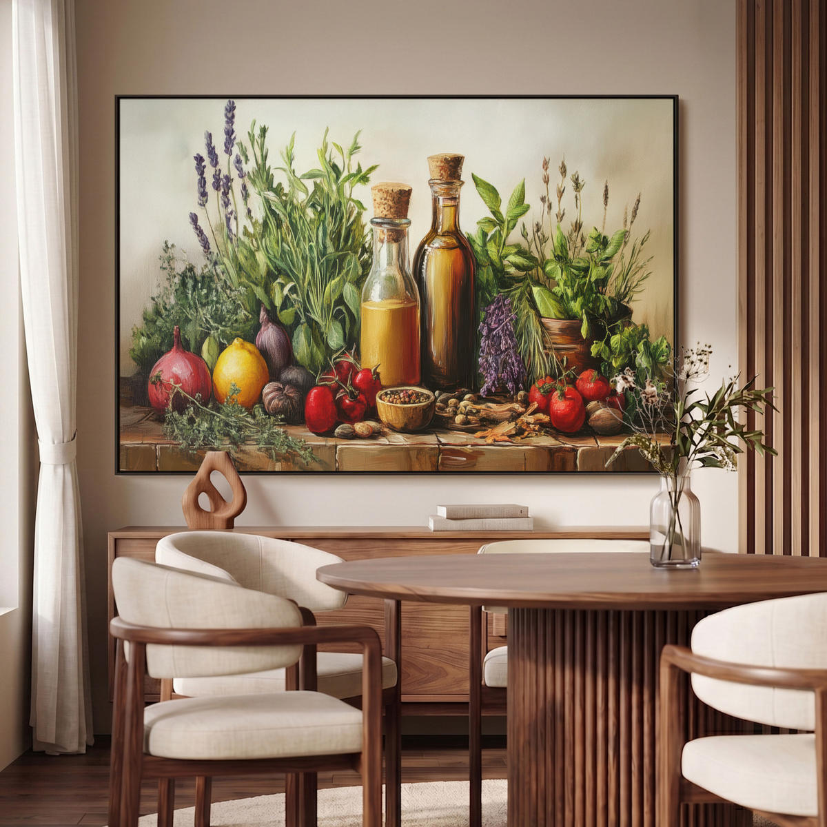 LEINWAND Bilder mit Rahmen - Stilleben - Kräuter - Gewürze - Früchte - Farbenfroh - 120x80 - Grün, Textil (120/80cm) - MuchoWow