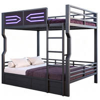 ETAGENBETT Metall & MDF 140x200 cm Schwarz mit LED-Beleuchtung und Treppe - Schwarz, Holzwerkstoff (140/200cm) - Modfu