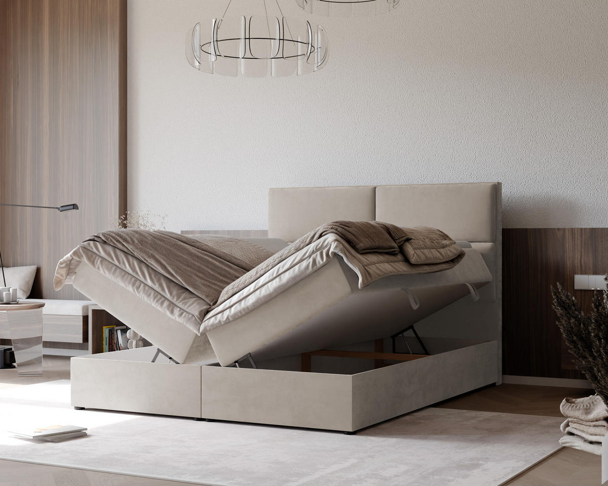 BOXBETT ORFEO 120/200 cm mit Matratze und Topper, Creme - Creme, Textil (120/200cm) - Idohome