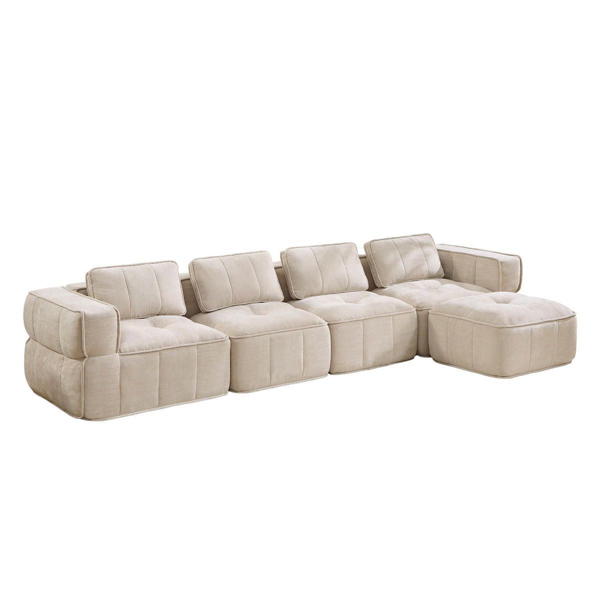 ECKSOFA 344/162/67 cm Beige mit 1 Fußhocker - Beige, Textil (344/162cm) - Oxeza