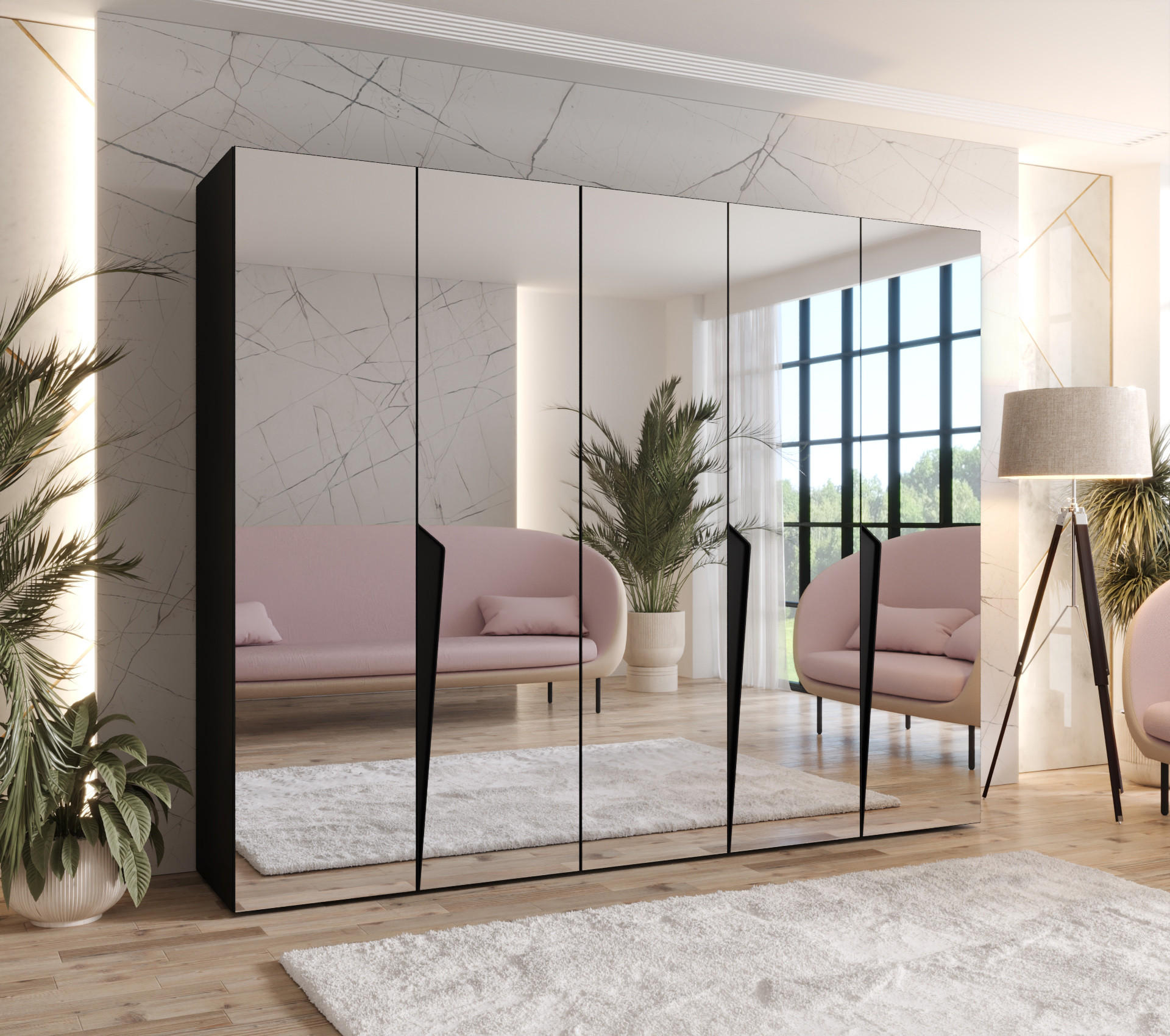 DREHTÜRENSCHRANK 202/250/52 5-türig - Schwarz, Holz/Metall (250/202/52cm) - Abiks Möbel