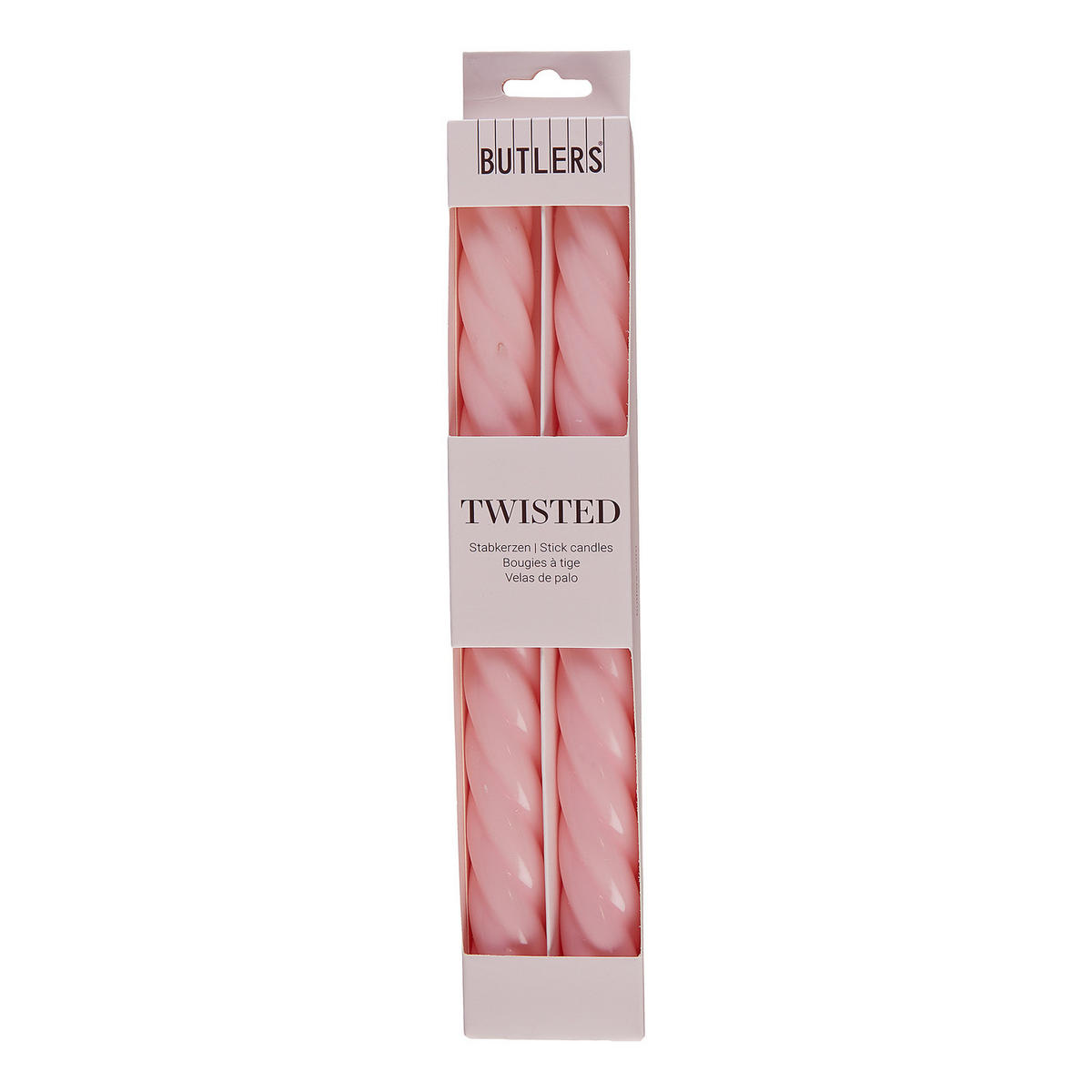 STABKERZE (2er-Set) Twisted - Rosa, Paraffin (2/26/2cm) - Butlers