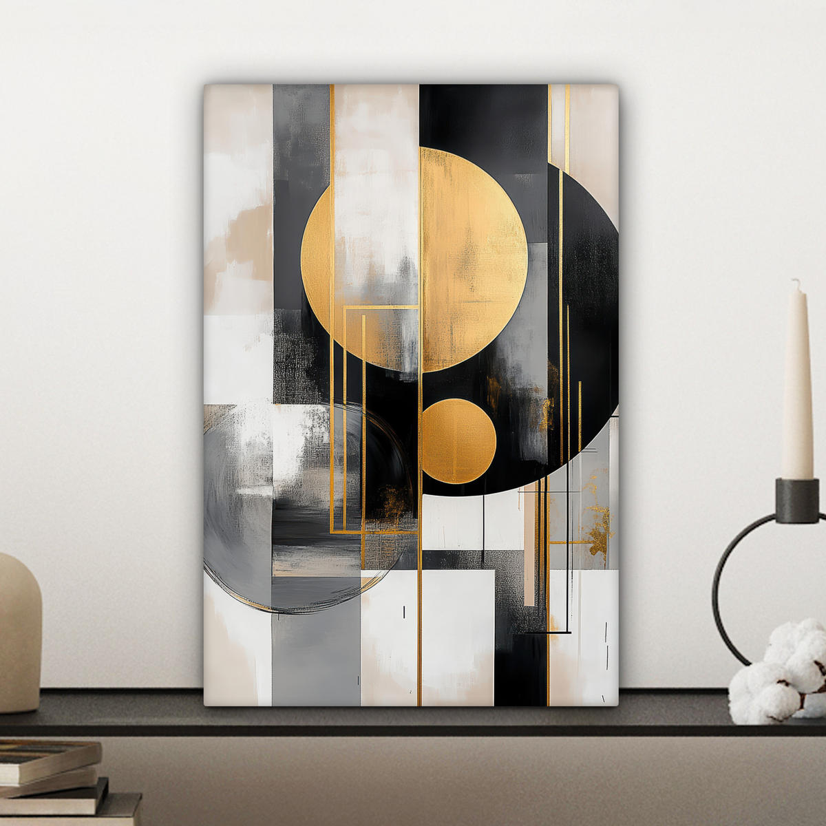 LEINWANDBILD Abstrakt - Gold - Silber - Formen - Ästhetisch - Modern Deko Wohnzimmer 20x30 cm - Goldfarben, Textil (20/30cm) - MuchoWow