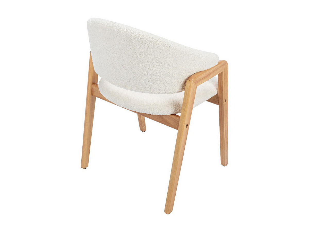 STUHL mit Armlehnen 6er-Set - Bouclé-Stoff & Kautschukholz - Weiß - SOLUNA - Weiß/Naturfarben, Textil (53.5/82/56cm) - Vente-Unique