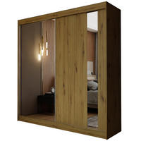 SCHWEBETÜRENSCHRANK GRAZIA 200/216/61 cm 2-türig mit Spiegel Eiche Artisan - Eiche Artisan, Holzwerkstoff (200/216/61cm) - MASSENO