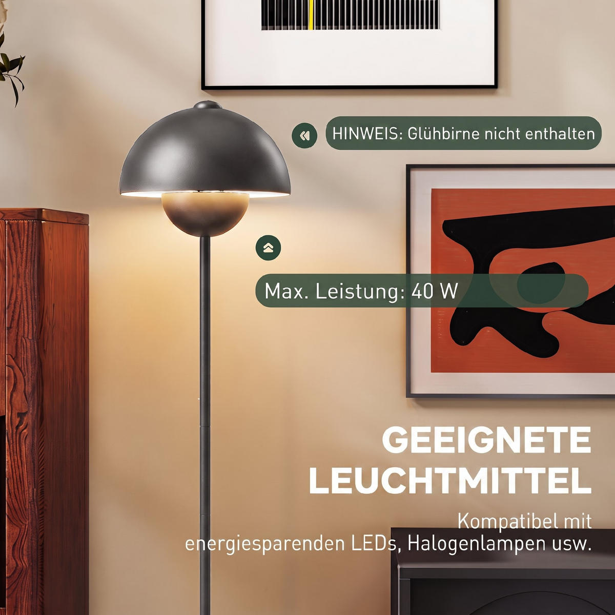 STEHLAMPE Metall Zement Grau - Grau, Metall (30/30/155cm) - HOMCOM