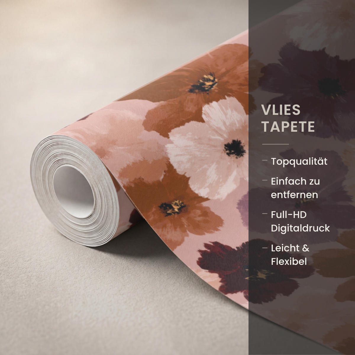 TAPETE - Blumen - Abstrakt - Erdtöne - 160x260 cm - Multicolor, Papier (160/260cm) - OnlyWow