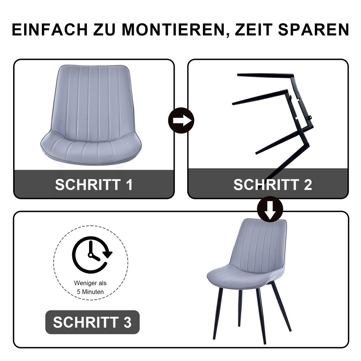 STUHL-SET 4 Stück Kunstleder-YZ1 - Dunkelgrau, Textil/Metall (62.5/88/53cm) - HOMAVO