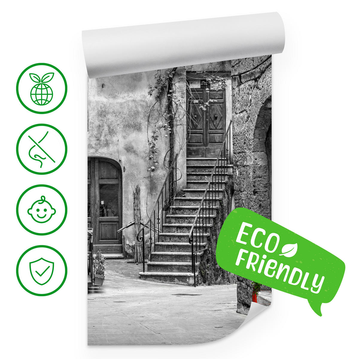 FOTOTAPETE für Wohnzimmer Italienische Gasse Rotes Fahrrad Toskana 150x105 - Rot/Schwarz, Papier (150/105cm) - Muralo