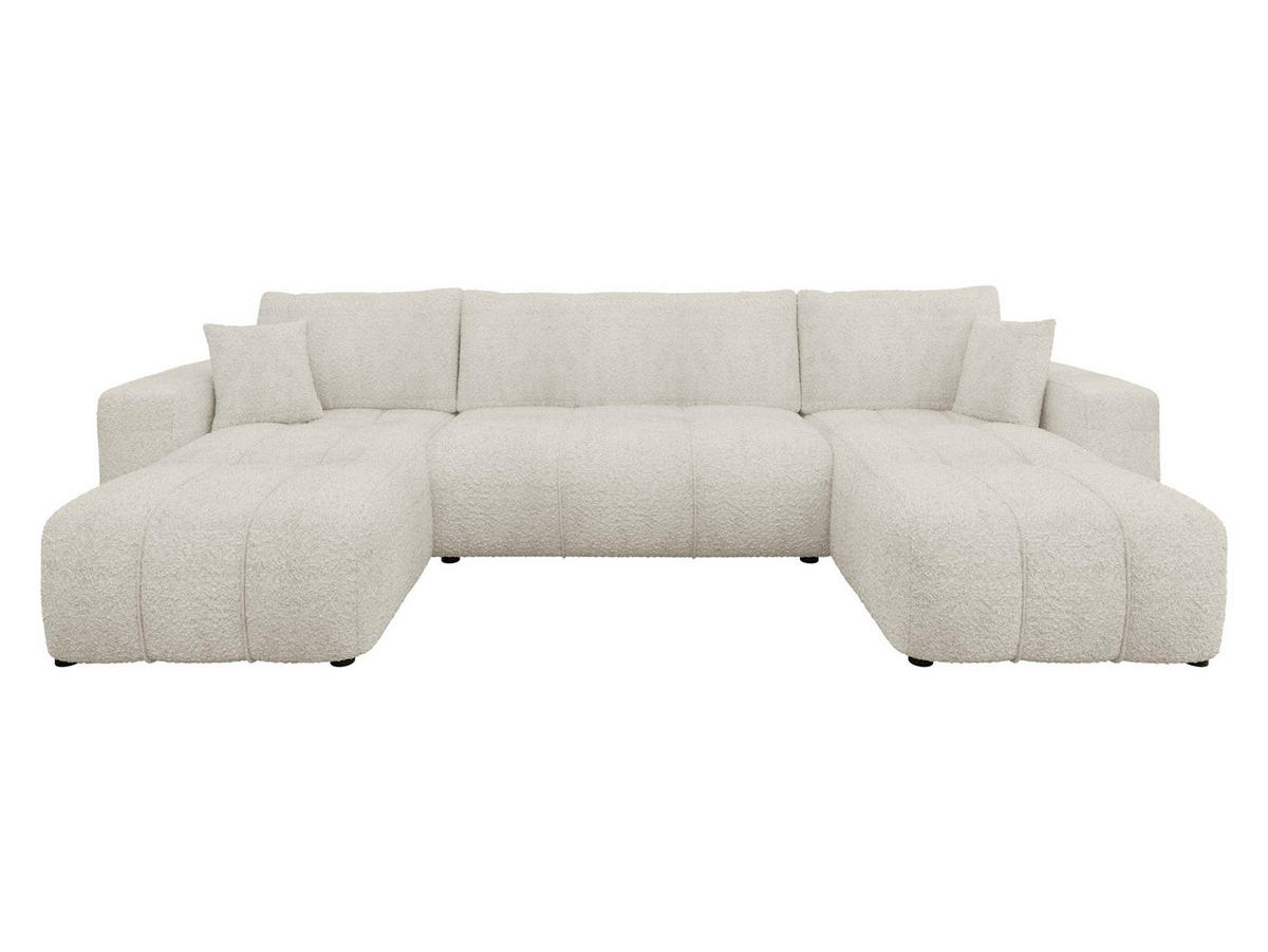 WOHNLADNSCHAFT Furyn U Boucle - Schwarz/Naturfarben, Holzwerkstoff/Kunststoff (312/82/145cm) - MIRJAN24