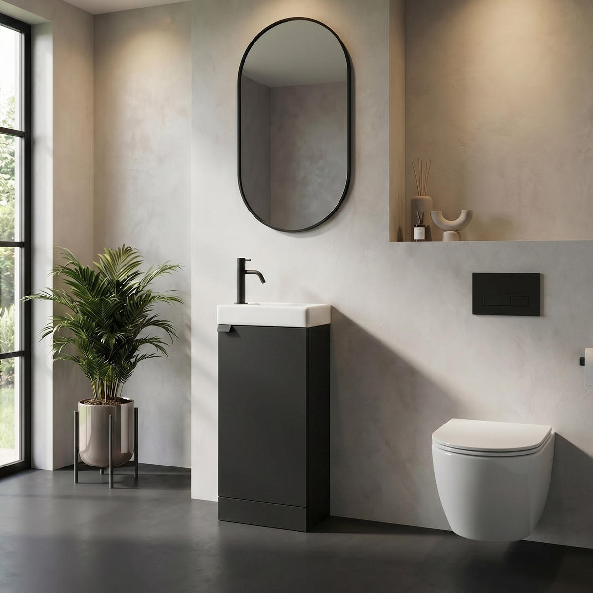 GÄSTE-WC-MÖBELSET Orion 2 Teile Schwarz Matt - 40 x 22 x 88 cm - Schwarz, Holz (40/88/20cm) - Badplaats