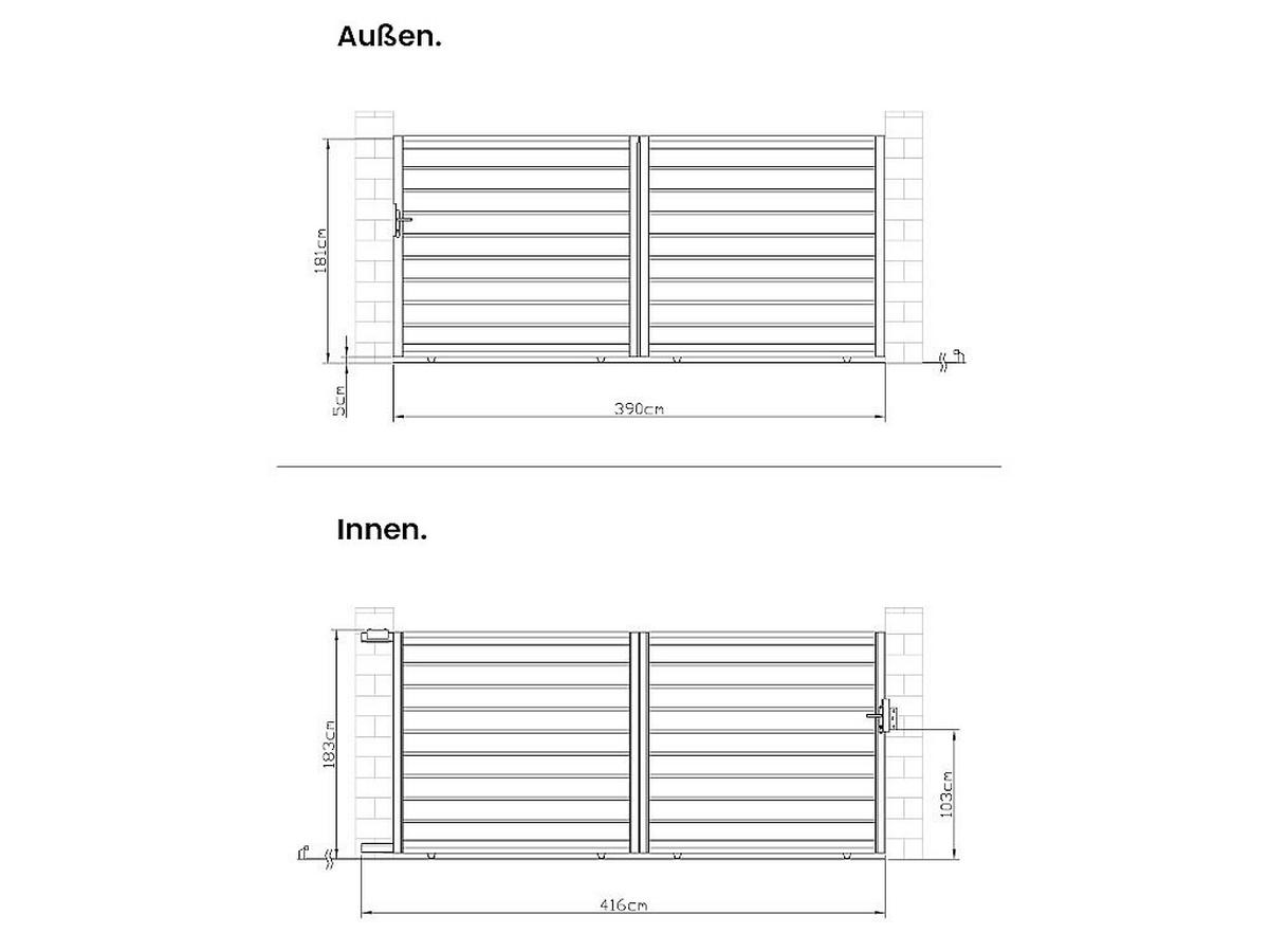 GARTENTOR Schiebetor - 416 x 183 cm - durchbrochen - Aluminium - Anthrazit - PRIMO - Anthrazit, Metall (390/181cm) - Vente-Unique
