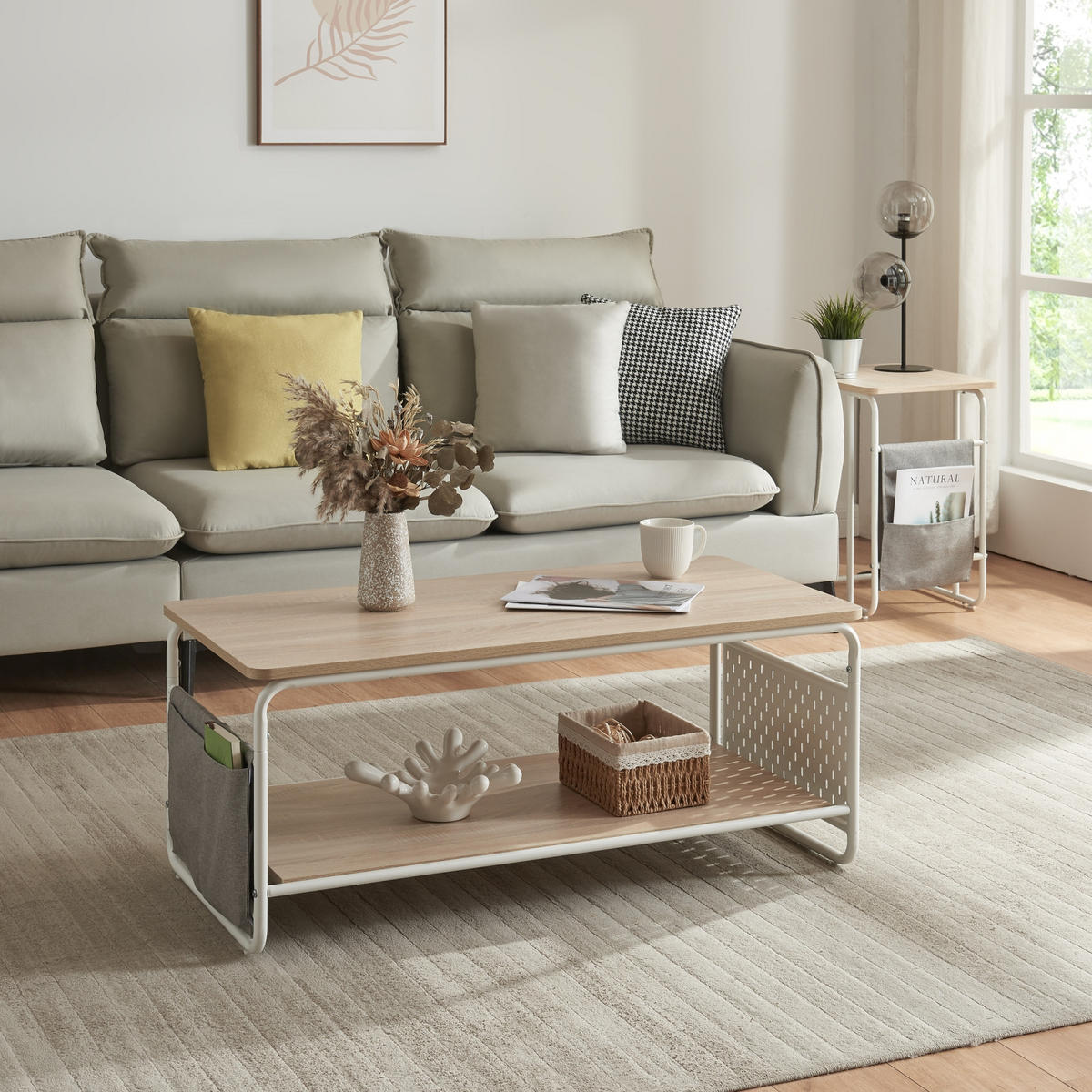 COUCHTISCH Dyrøy 100/50/43 cm - Eichefarben/Weiß, Metall (50/100/43cm) - [en.casa]
