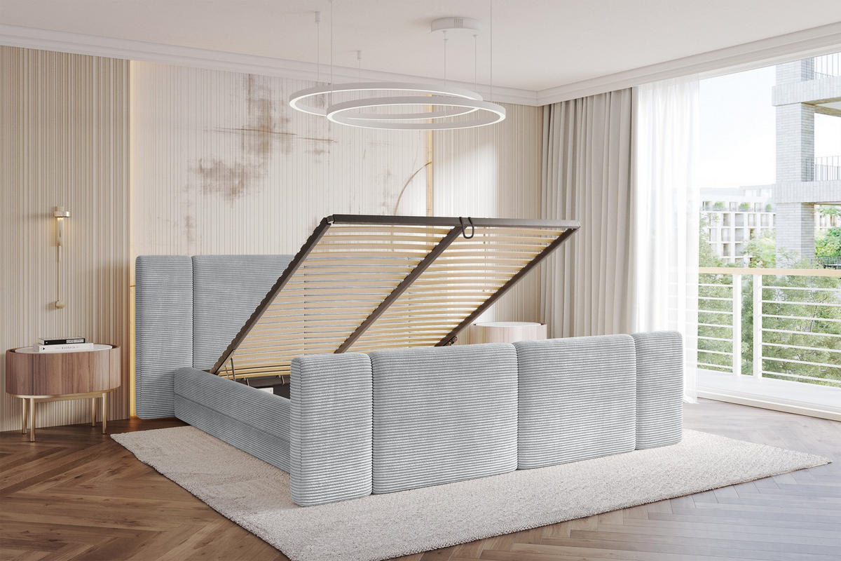 POLSTERBETT mit Bettkasten, Fußteil und Lattenrost, Boxbett ohne Matratze - TEVO-Z 160x200 Grau - Anthrazit, Holzwerkstoff/Textil (160/200cm) - ALTDECOR