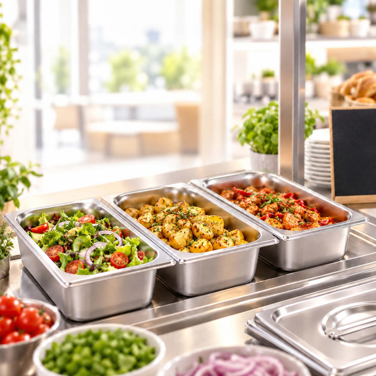 GASTRONÁDOBA Stříbrná 3ks-set nerez GN 1/4 s víkem - stříbrná, kov - Relaxdays