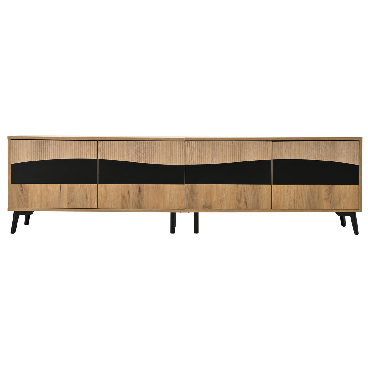 LOWBOARD 180/40/50 cm aus Spanplatte mit 4 Türen und symmetrischem Design Naturfarben/Schwarz - Naturfarben, Holzwerkstoff (180/50/40cm) - Modenvie