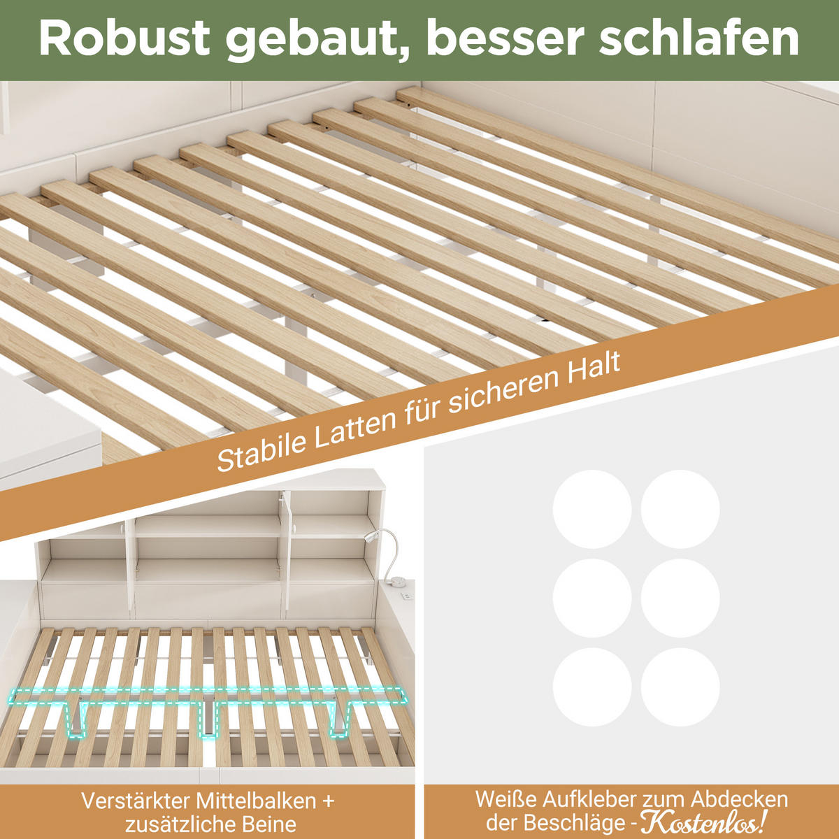 BETT 140/200 cm in Weiß mit 2 Schubladen, Stauraum, USB, Type-C und Leselampe Holz Design - Weiß, Holzwerkstoff (140/200cm) - STILVORA