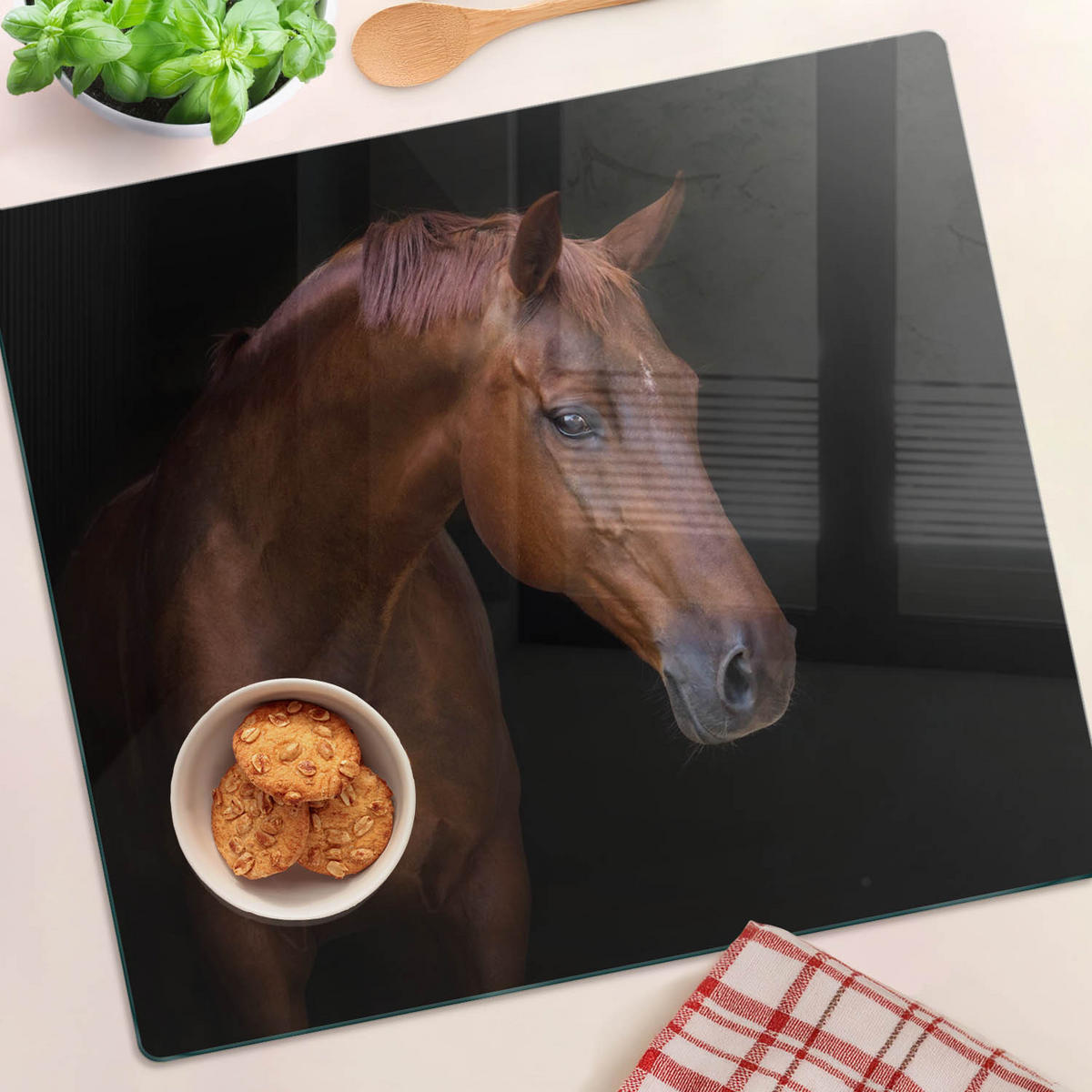 GLASPLATTE 60x52 cm Braunes Pferd - Mokka, Glas (60/52cm) - TULUP